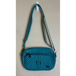 Lug Womens Small Carousel Crossbody Purse Turquoise Blue Quilted Pockets Travel